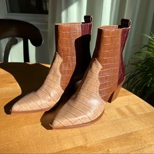 Dolce Vita Faux crocodile multi brown booties